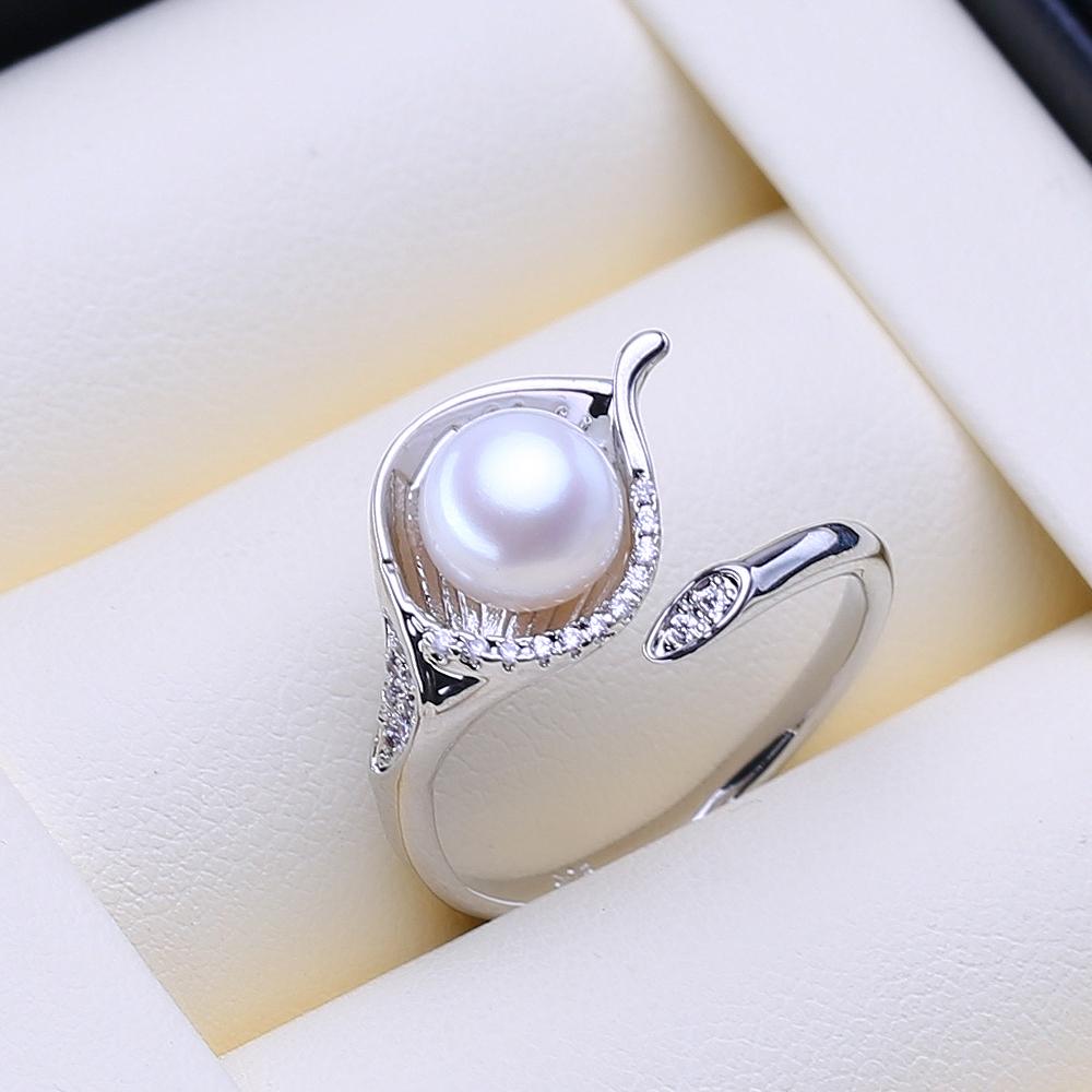 LSOOYH Freshwater Pearl Rings For Women Classic Silver Color Party Ring Anniversary Birthday Gifts