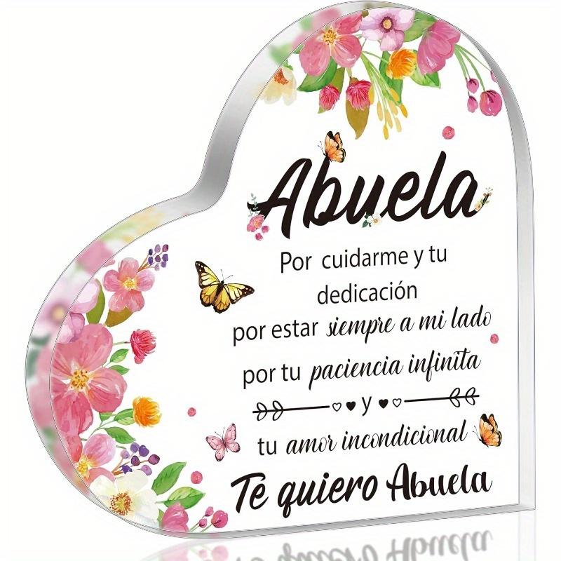 Heart-Shaped Acrylic Plaque for Grandma - Spanish Inscription, Vibrant Floral Design with Butterflies, Perfect Gift From Grandchildren for Birthday 10*10cm