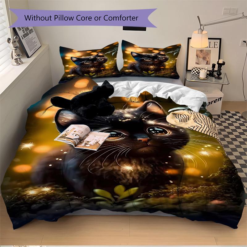 3pcs Anime Cat Comforter Set with One Quilt Cover and Two Pillowcases (No Core), Home Decor, Festival Gift, Polyester Fabric, Anime Cartoon Design