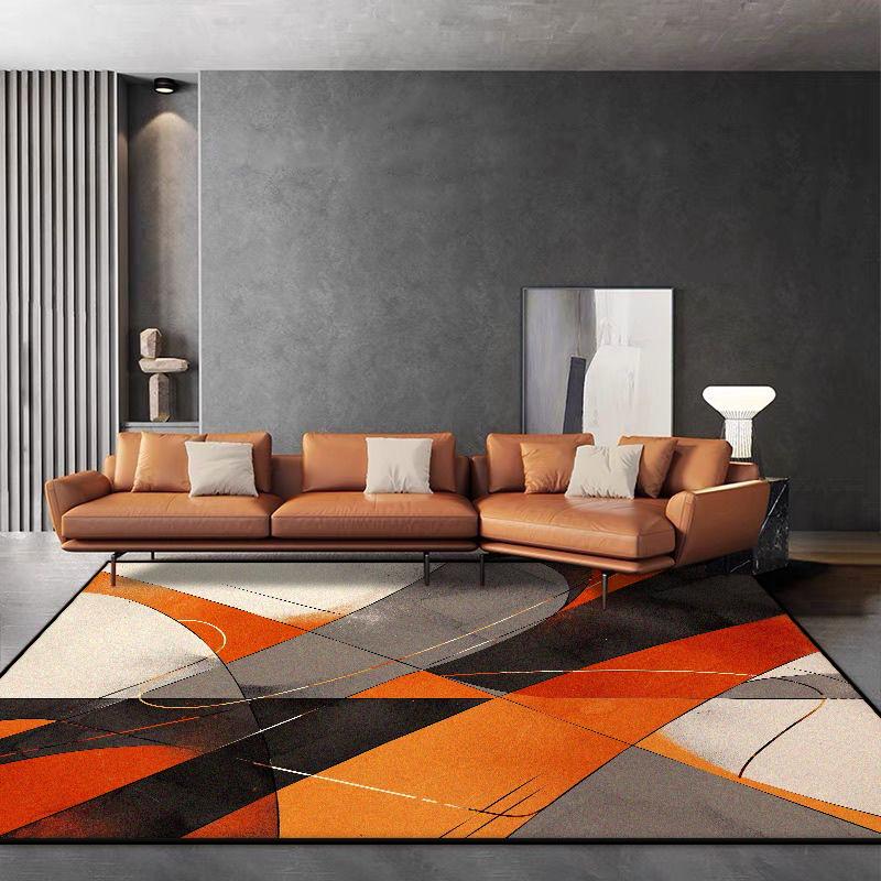 Nordic Orange Carpet for Living Room Light Luxury Geometry Decor Soft Easy Cleaning Rugs for Bedroom Home Large Area Floor Mat