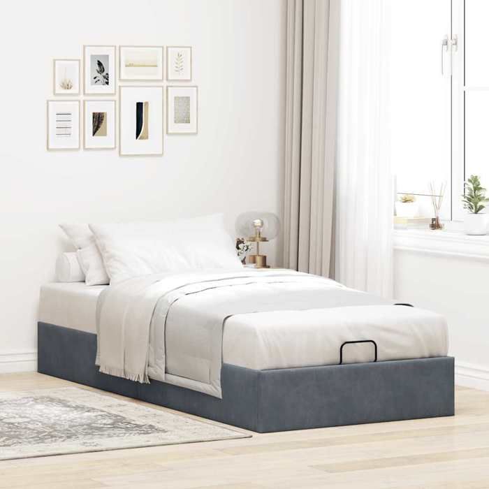 VidaXL Cadre de lit ottoman sans matelas gris foncé 90x200 cm velours, cadre de lit, cadre de lit ottoman, cadre de lit avec 3310938