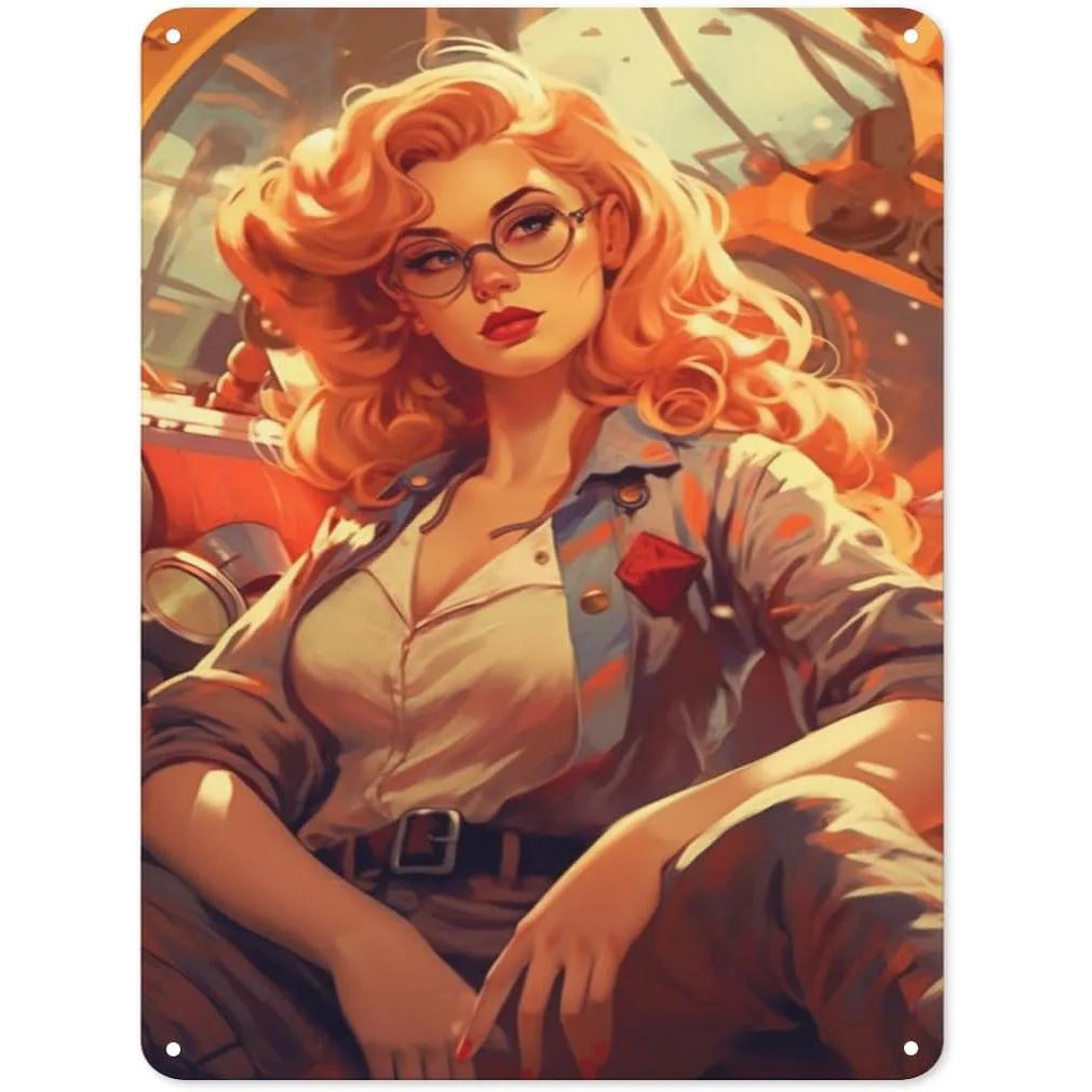 Metall Blechschilder Pinup Auto Mädchen Wanddekoration Plakette Vintage Kunst Poster Eisenmalerei für Man Cave Zuhause Café Garage Club Bar
