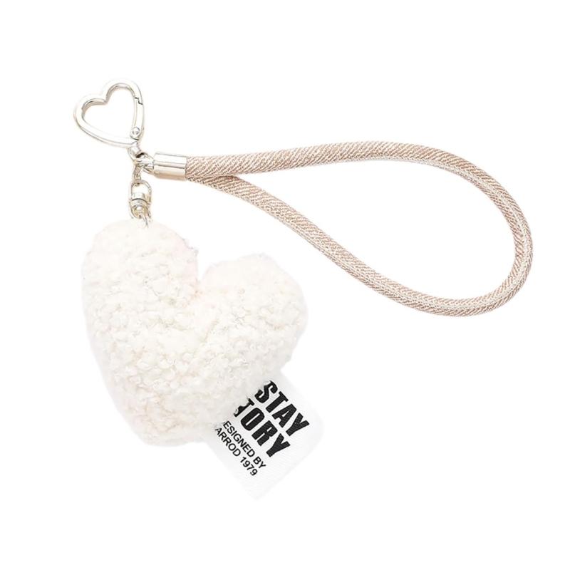 Cute Heart Shape Plush Wristlet Keychain Bag Pendant for Women Valentines Day Gift Coin Purse Backpack Bag Charm Gift белый