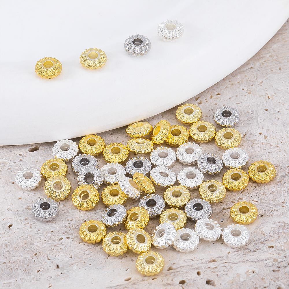10Pcs 2*6mm Silver Color Plated Copper Alloy Flat Spacer Beads Daisy Pattern for DIY Bracelet Necklace Jewelry Making Accessorie