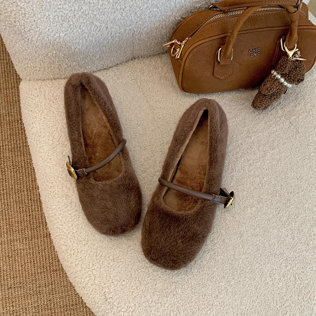 Autumn Winter Women Fur Mary Jane Shoes Fashion Internal Elevation Shoes Ladies Comfort Warm Short Plush Shoes
