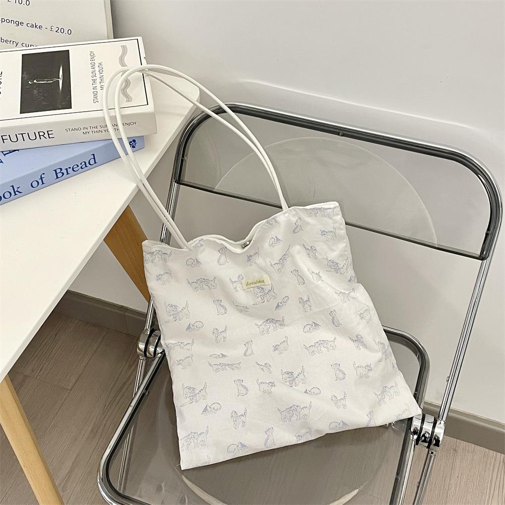 Lazy print sweet plaid shoulder shopping bag leisure commuter canvas bag tote bag