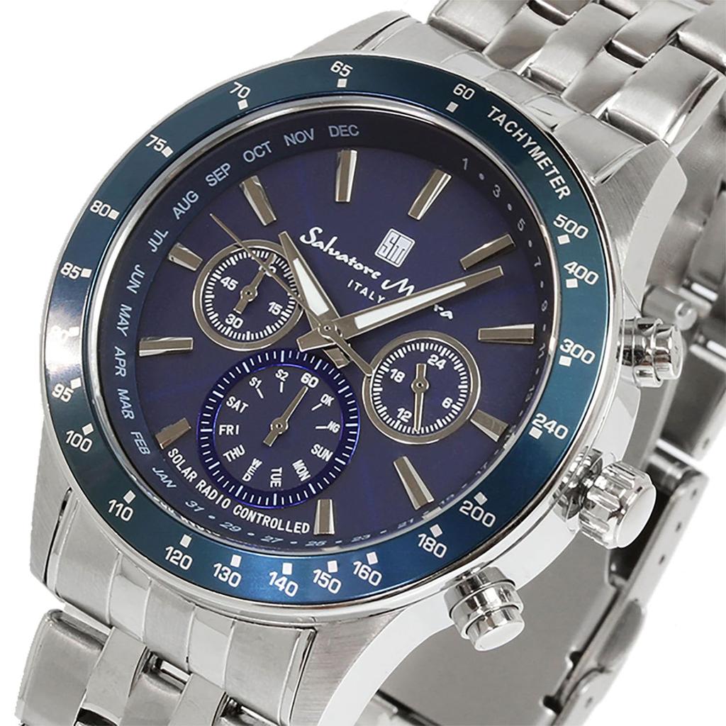 Radio Limited Italian Silver X [Salvatore Marra] Wristwatch, Solar, Chronograph, Edition, Brand, Blue, Men's, SM14117-SSBLSV