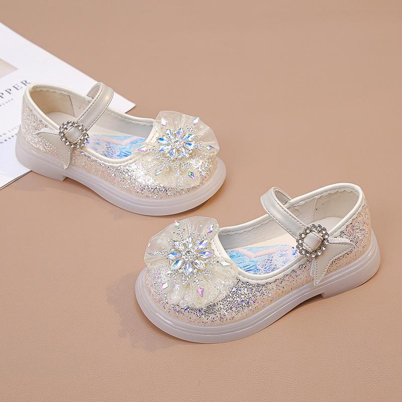 Girls' small leather shoes2026Spring and Autumn New Soft-Sole Rhinestone Princess Shoes for Little Girls, Soft-Soled Baby Shoes