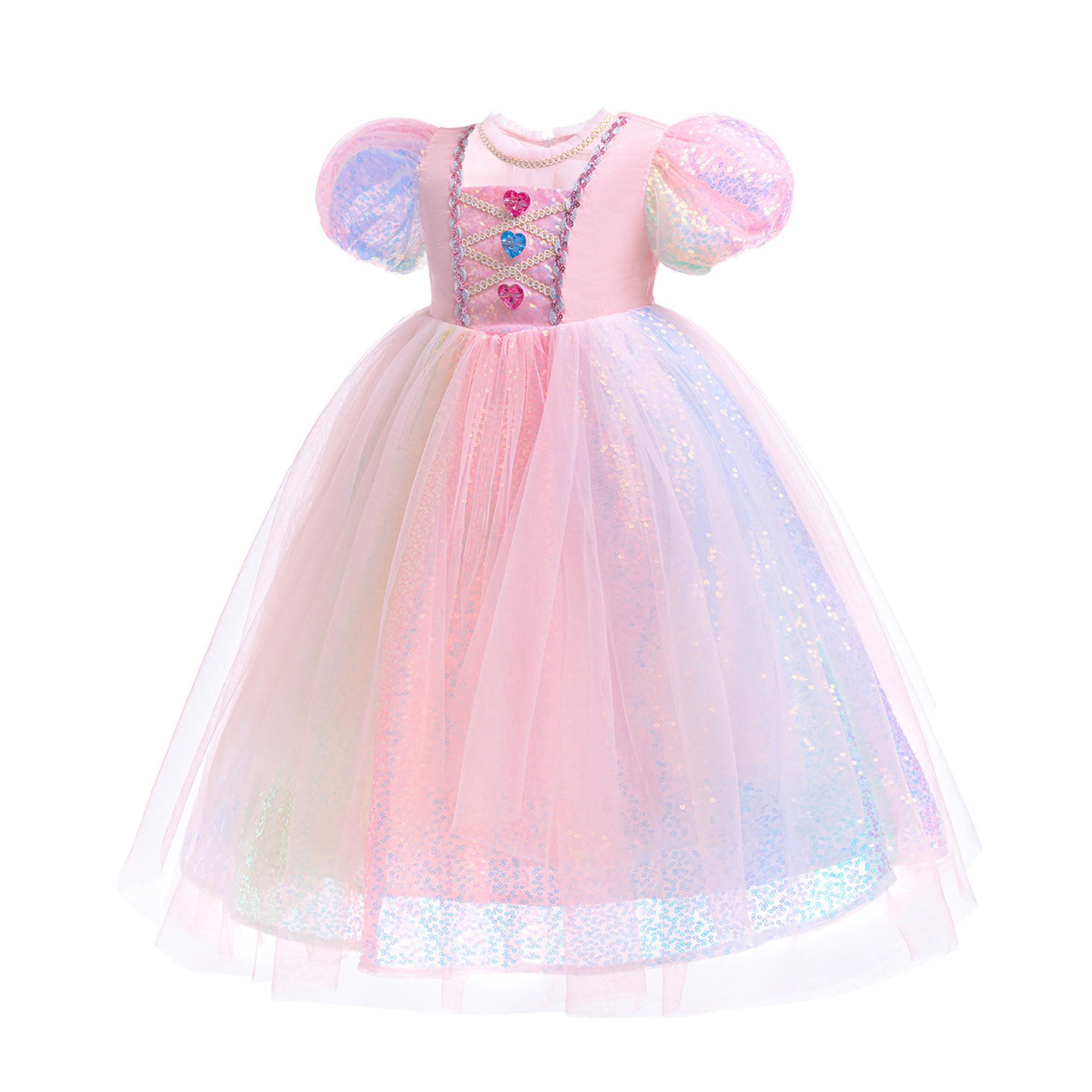 

Костюмы для выступлений для девочек, детские, расшитые разноцветными бусинами, с бриллиантами в виде сердечек, платье принцессы 150 розовый