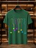 2026 New Arrival 100 Cotton Tshirt Rainbow Color Love Heart Pendant Line Print Light Blue Crew Neck Casual Short Sleeve
