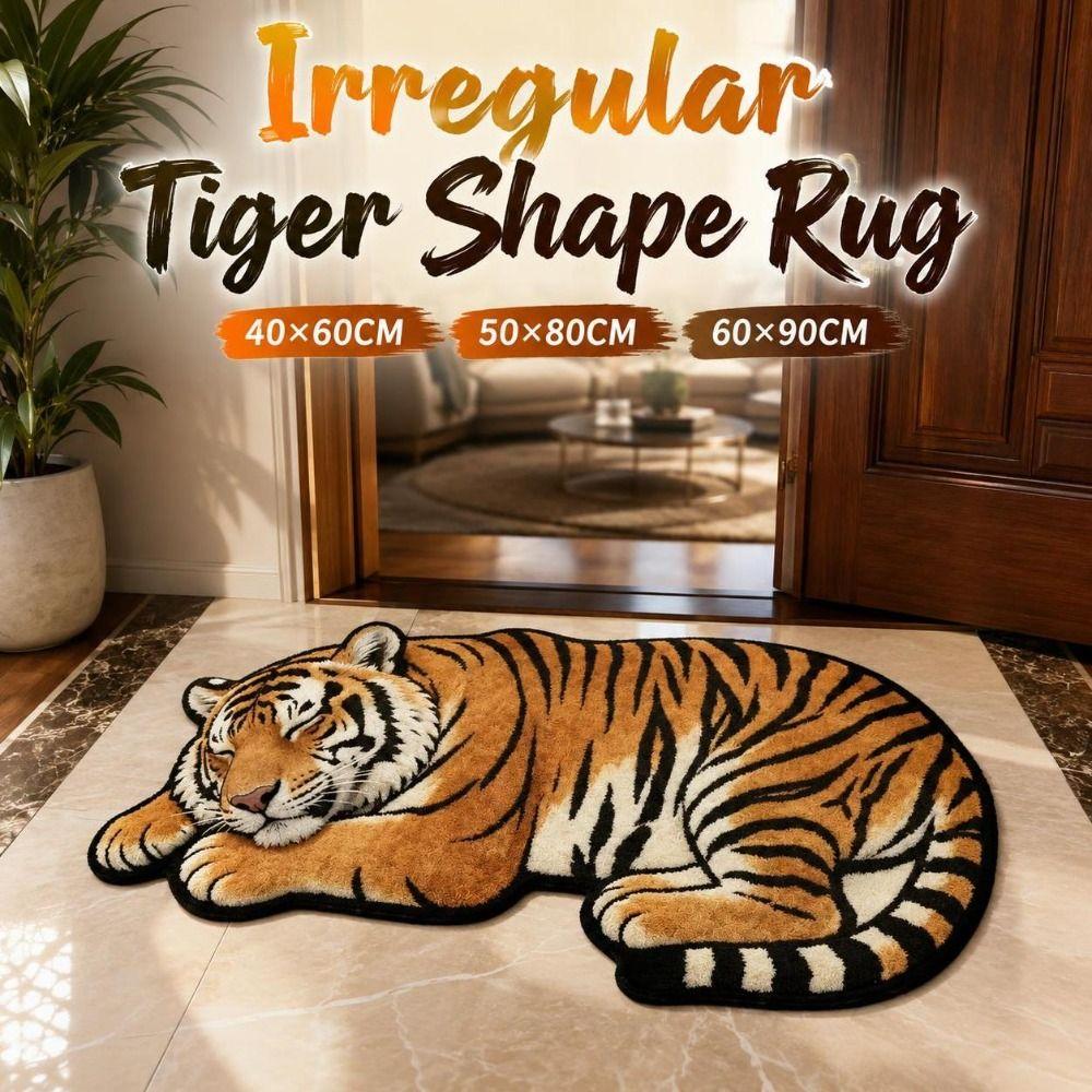 Non-slip Tiger Shape Rug Diatomite Irregular Bath Rug Tiger Floor Mat Home Entrance Decor