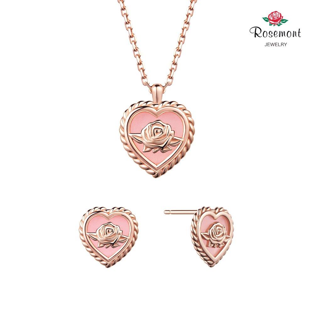 

[Rosemont] Silver Pink Opal Earrings and Necklace Set La Vie en Rose Rc24B24K Set