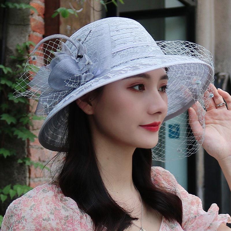 Женская летняя модная и дышащая шляпа-панама с цветочным узором в сетку, закрывающая лицо, элегантная кружевная шляпа-рыбака One Size серый