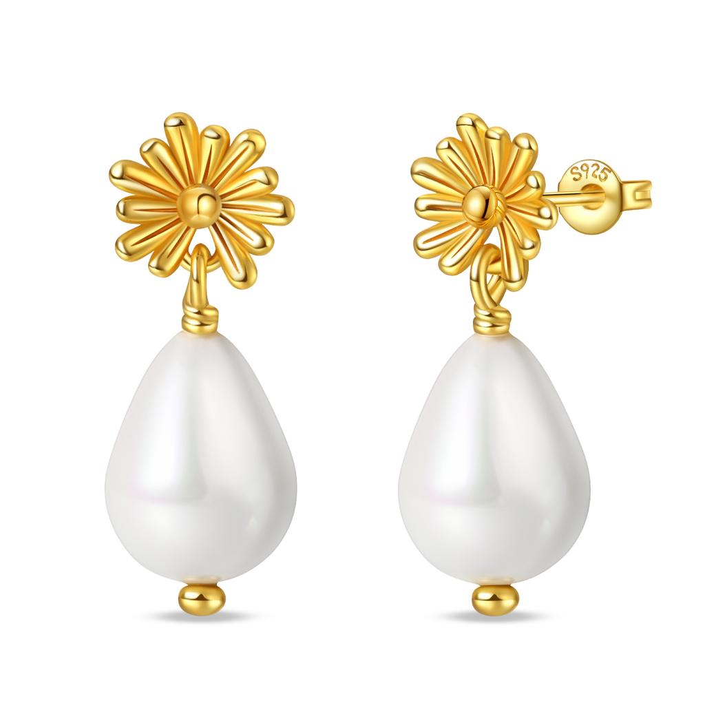 Pearl Sweet Gold-colored Earrings for Women Girls Trendy Fashion Jewelry High Quality Dainty Elegant Gift