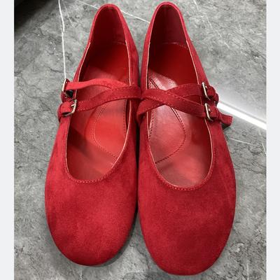 Flat Shoes for Women 2026 Autumn with Belt Buckle Decoration Mary Jane Shoes with Fine Leather Straps Ballet Flats Women's Shoes