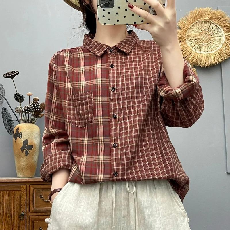 

Womens Casual Plaid Button-Down Long Sleeve Shirt S