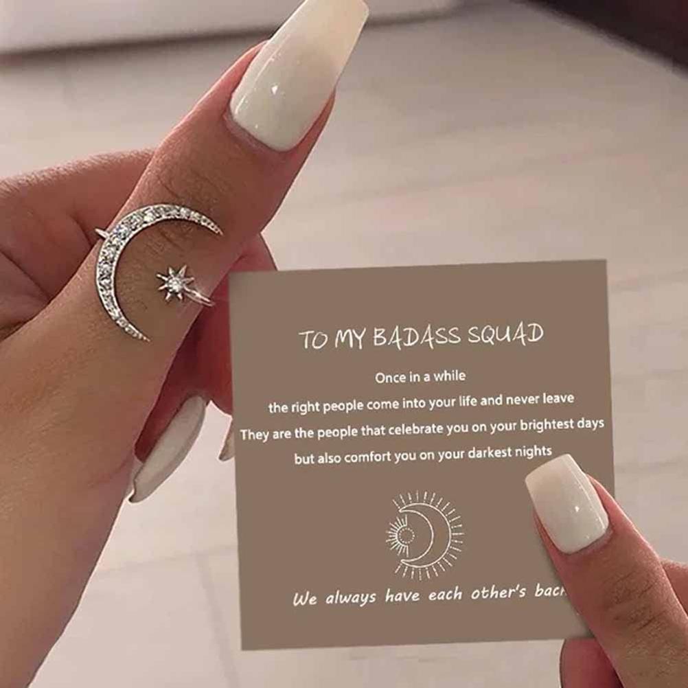 Crescent Moon Star Rings for Women Girls Adjustable Moon Open Ring Cubic Zirconia Minimalist Ring Jewelry Valentines