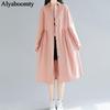 Mori Girl Autumn Spring Women Midi Shirt Dress Pink Wine Red Loose Cardigan Cotton Linen Retro Dress