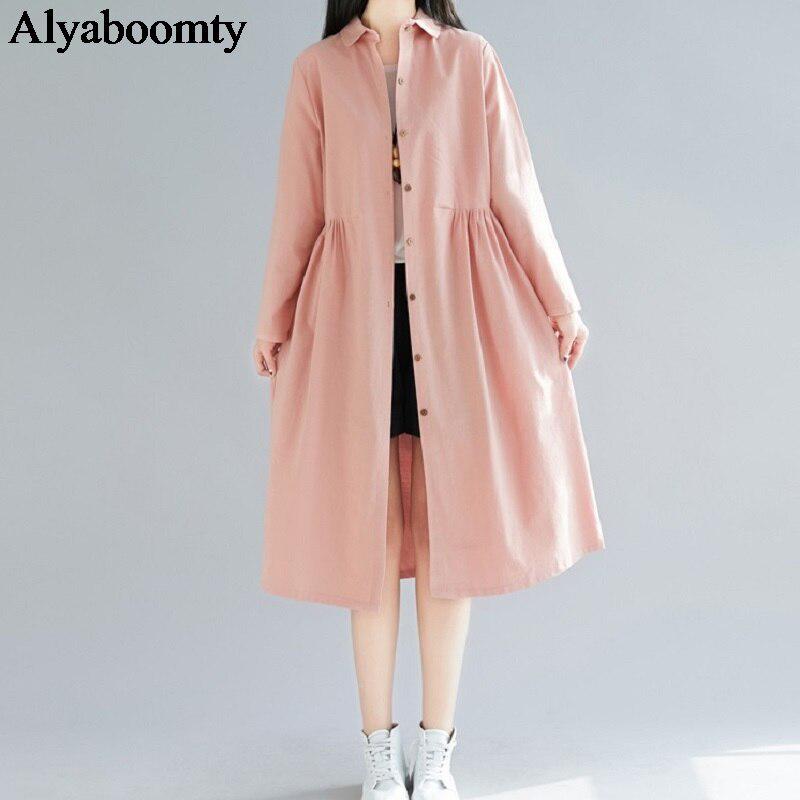 Mori Girl Autumn Spring Women Midi Shirt Dress Pink Wine Red Loose Cardigan Cotton Linen Retro Dress