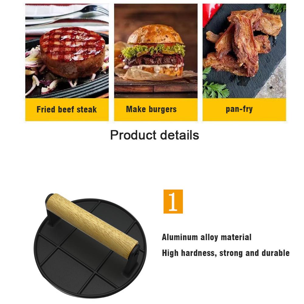 Aluminum Alloy Burger Press Outdoor Non Stick Round/Square Hand Meat Burger Press Tools With Wooden Handle For Home Kitchen BBQ