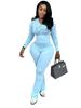 Women's Long Sleeve Cropped Tracksuit Set with Flare Pants