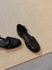 Sheepskin version~ Baotou shoes women's summer retro woven hollowed-out one-word buckle sandals women's black gas low-heeled Roman shoes