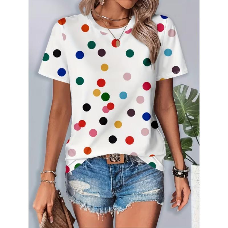 

3D Pattern Design Printing Women s T-Shirt Casual Polka Print - Comfy Short Sleeve Crew Neck - Perfect for Spring & Fall Casual Wear S