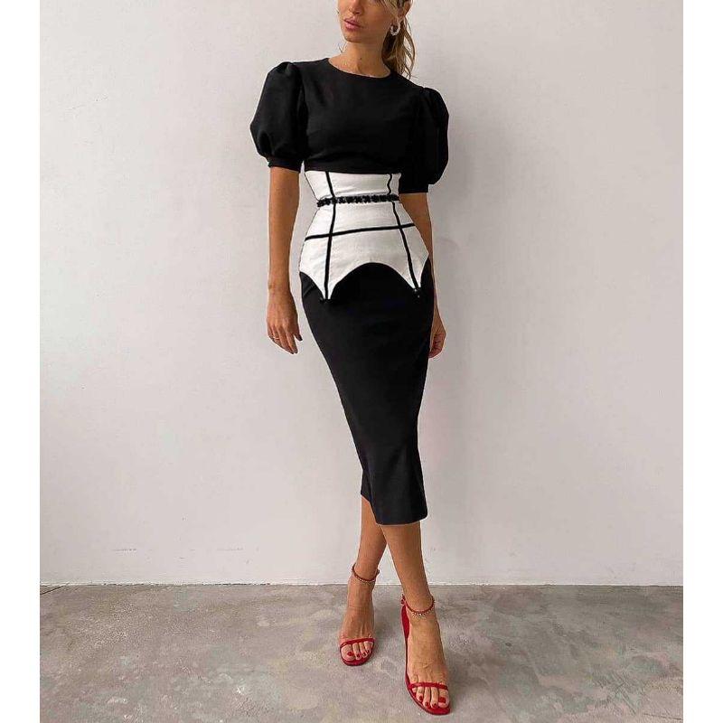 2021 European and American New High Waist Puff Sleeve Dress