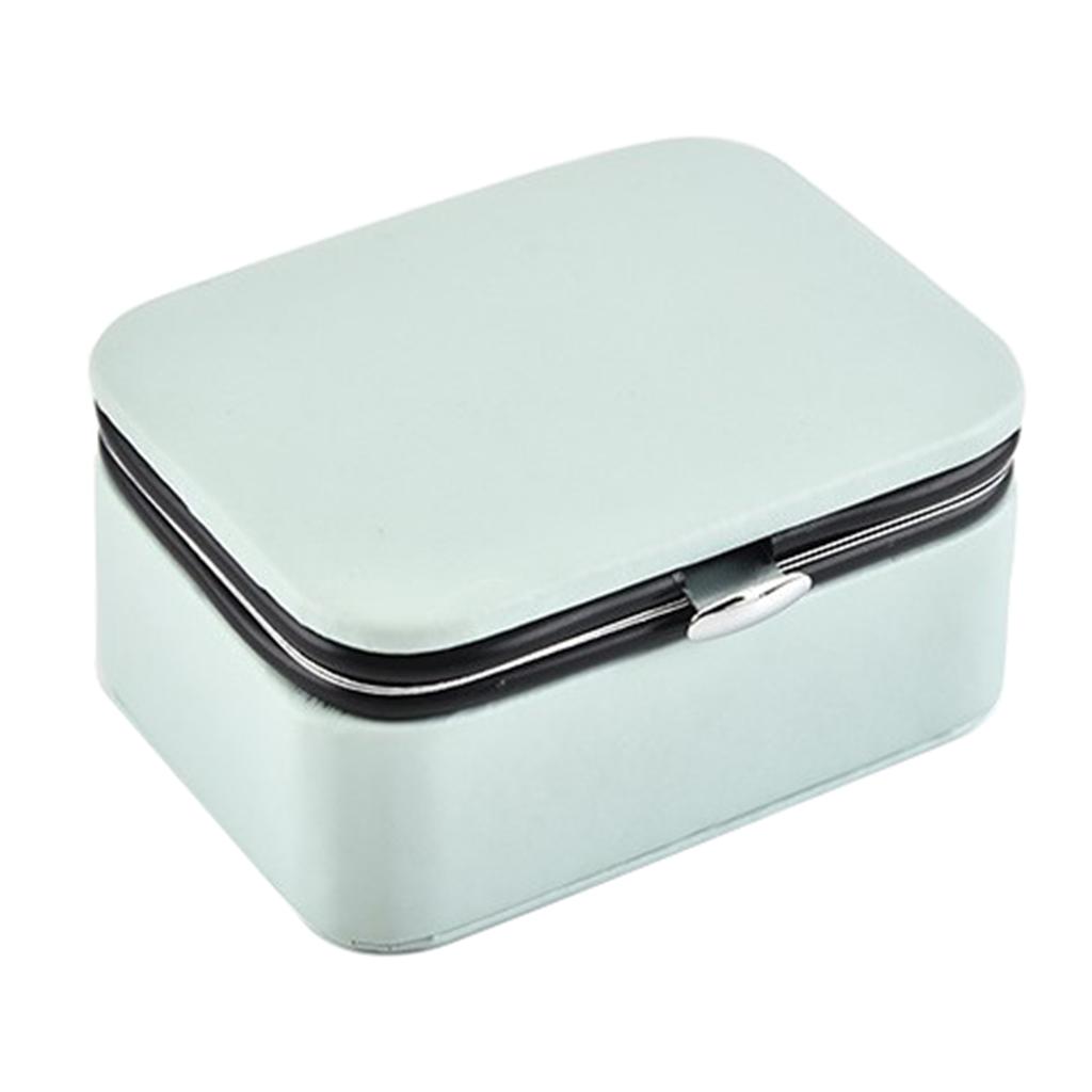 PU Leather Jewelry Box Earrings Ring Pendant Storage Case Light Green