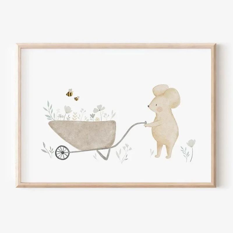 Boho Cartoon Farm Animals Wall Art Canvas Painting Rabbit Bear Bee Flower Posters and Prints Pictures for Baby Kids Room Decor