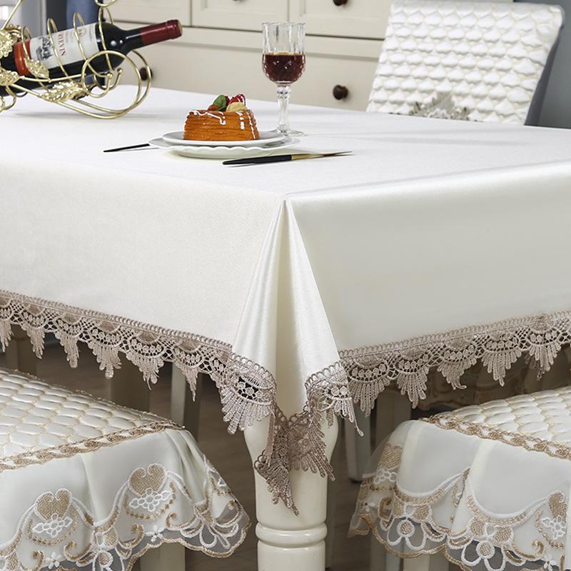 European Style Minimalist Embroidered Dining Table Fabric Mibai Lace Edge Tablecloth Elastic Chair Cover Non Slip Dining Chair Integrated Covers