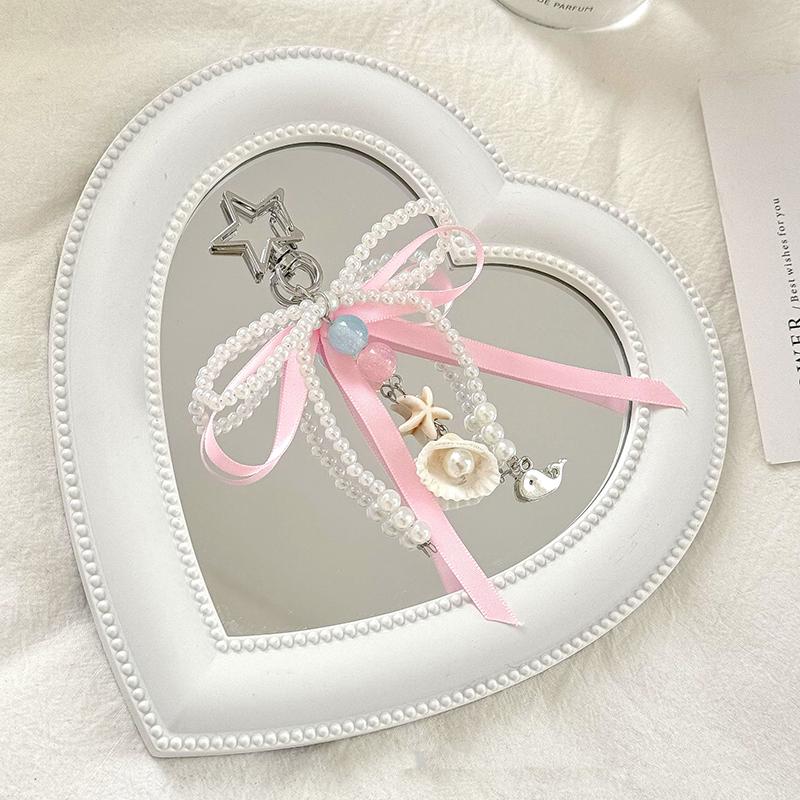 Pink Ribbon Bow Bag Pendant Pearl Shell Keychain Pendant Girly Heart Exquisite Pendant Bag Decor Keyring