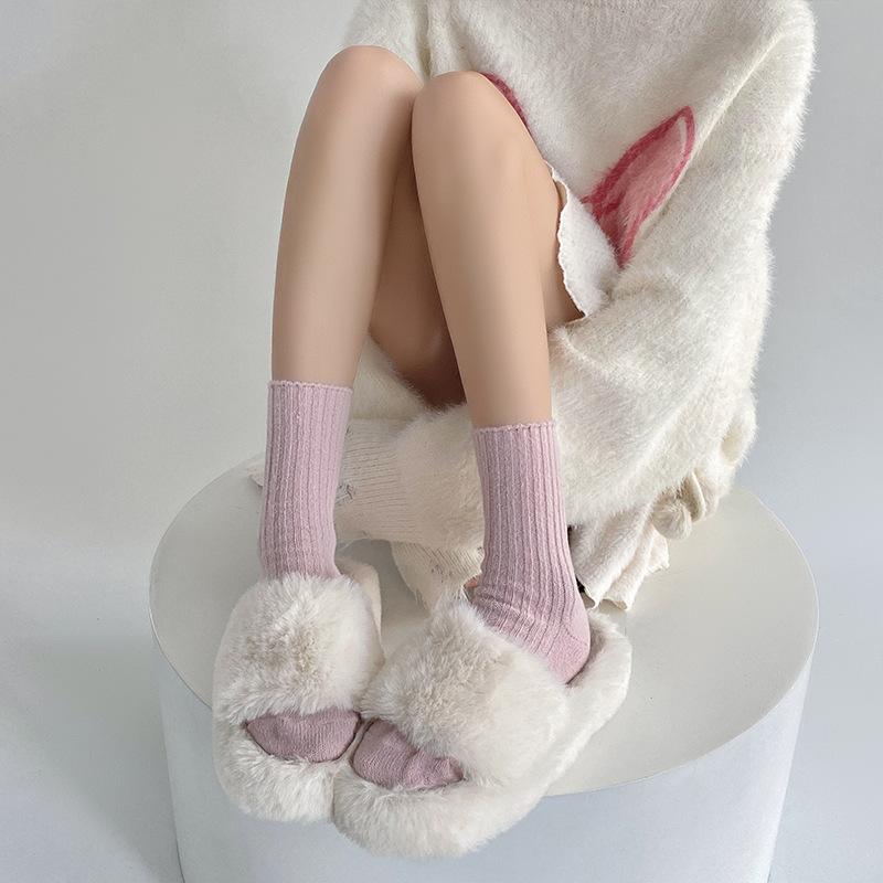 

Женские осенне-зимние утолщенные полосатые теплые носки средней длины из кашемира 1 pair розовый