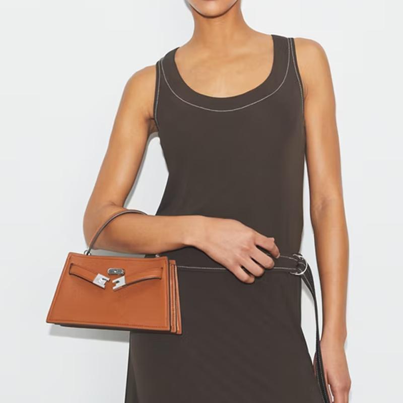Tory Burch Lee Radziwill Silver Metal Hardware T-Lock Pebbled Leather Shoulder Crossbody Handbag Mini Women's Whiskey 175603-200