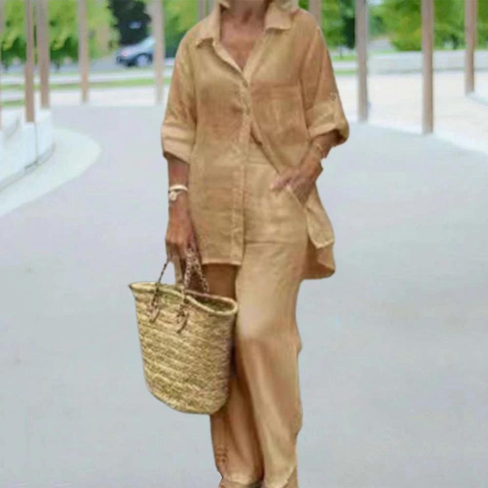 2024 Spring/Summer Women's Lapel Long Sleeve Cardigan and Pants Two-Piece Set