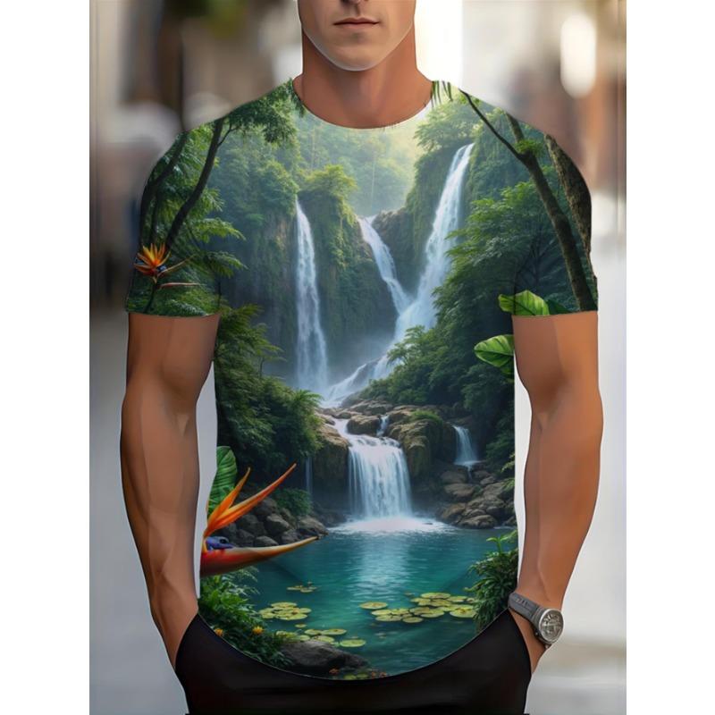 Men's Vibrant 3D Abstract Swirl T-Shirt - Colorful Artistic Pattern, Casual Polyester Knit
