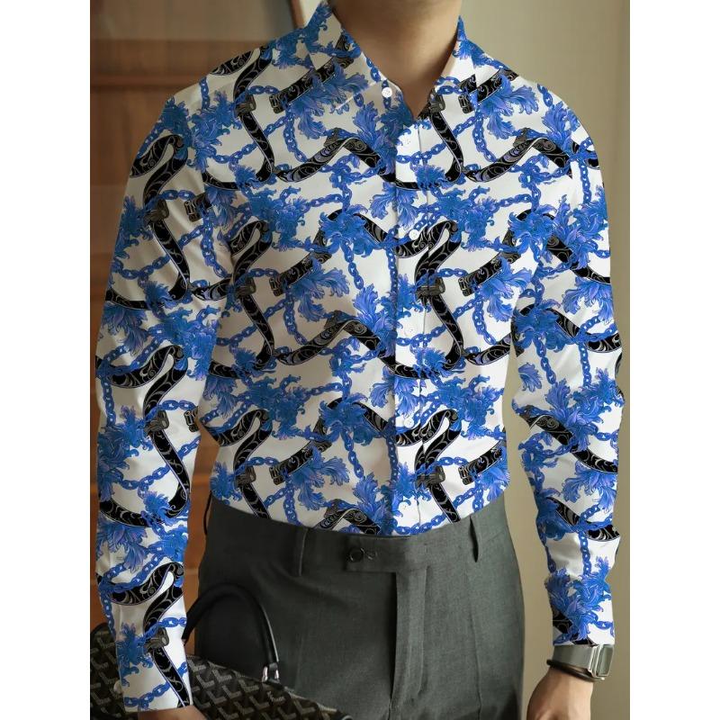 Men's Splice Geometry Beach Shirt Black White Hawaiian Casual Shirt Men's Vintage Shirt Long Sleeve Top