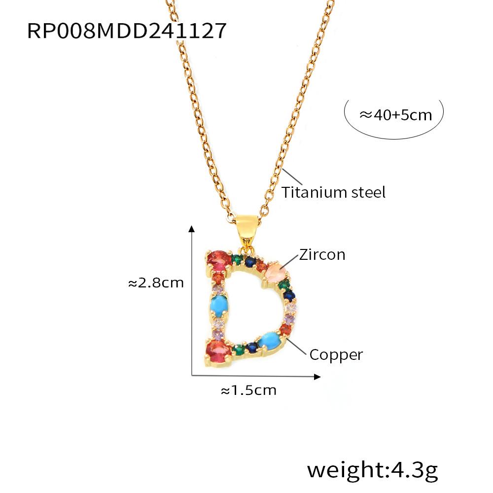 Colorful Zircon Alphabet Pendant Necklace - Hip-Hop Style
