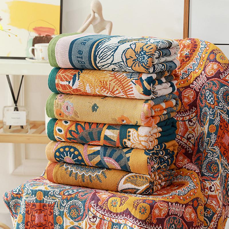 100% Cotton Gauze Large Bath Towel For El Home Bohemian Style Floral Print Throw Blanket Lightweight Sofa Cover Shawl Blanket
