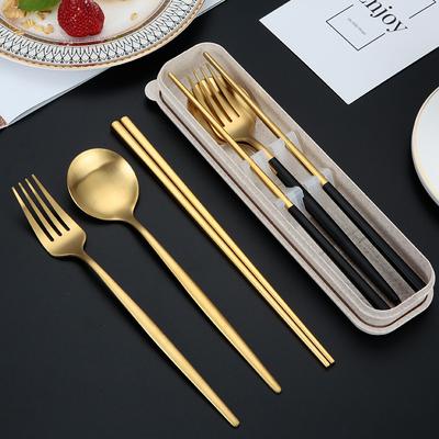 Portable Tableware Picnic Stainless Steel Cutlery Set Dinnerware Coffee Spoon Chopsticks with Box Kitchen Utensils for Children