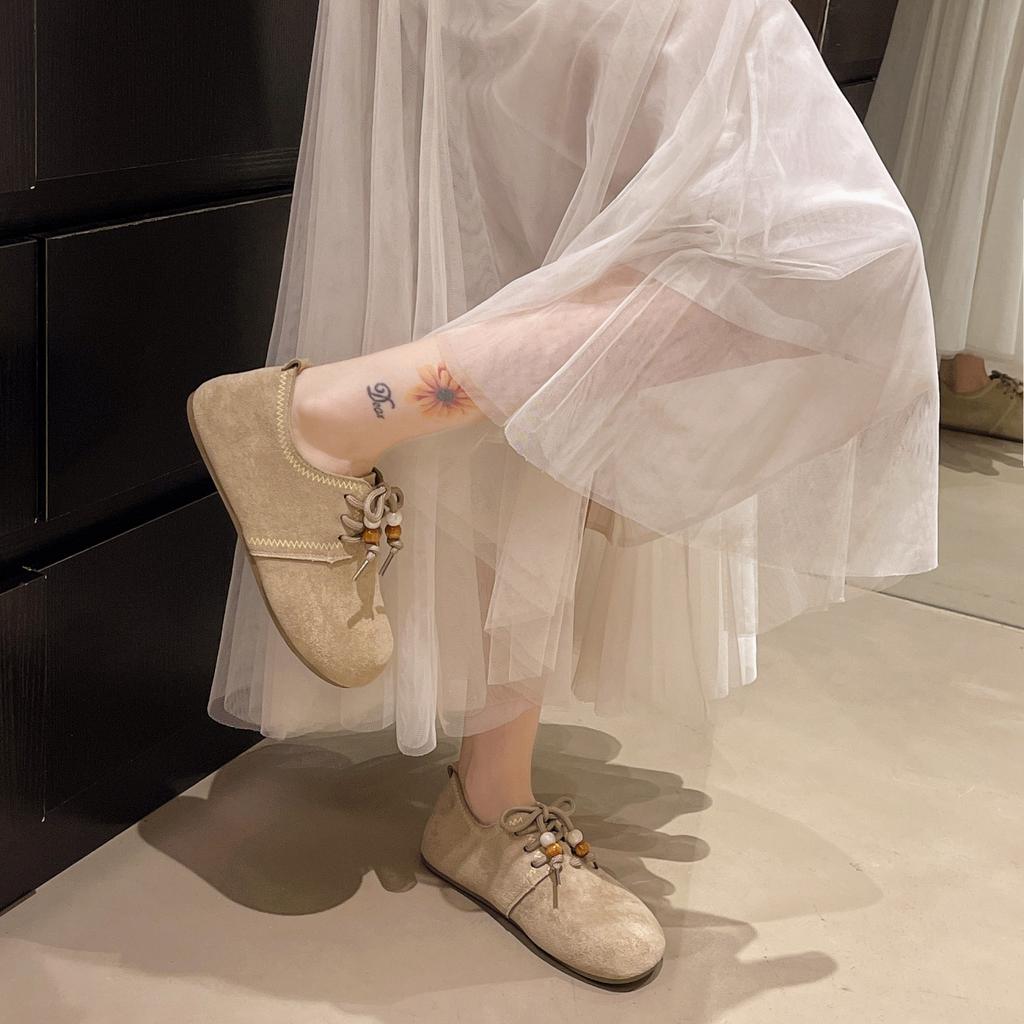 Retro large size shoes versatile loafers single shoes women's shoes trendy autumn and winter new fashion lace-up girls Mary Jane shoes