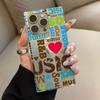 Clear Square Back Tube Case Protection For iPhone 11 14 Pro Max 16 ProMax 15 Plus 13 12 Anti-Oxygen,Red Heart English Pattern Casing