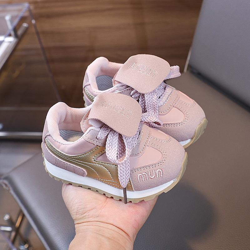 3-6 Years Old Children's Sports Shoes Leather Flip-up Children's German Training Shoes Girls' Non-slip Forrest Gump Shoes