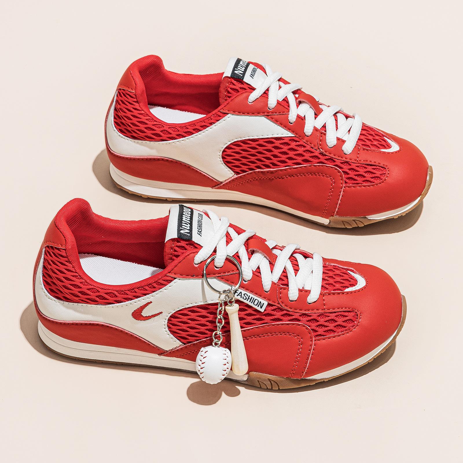 

Dexun shoes women s autumn new thick-soled heightening football shoes genuine leather casual sports versatile single shoes 40 красный