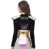 S-4XL Womens Singer Dance Cosplay Costume Long Sleeve Shoulder Epaulet Front Zipper Metallic Patchwork Sequin Crop Top Jacket