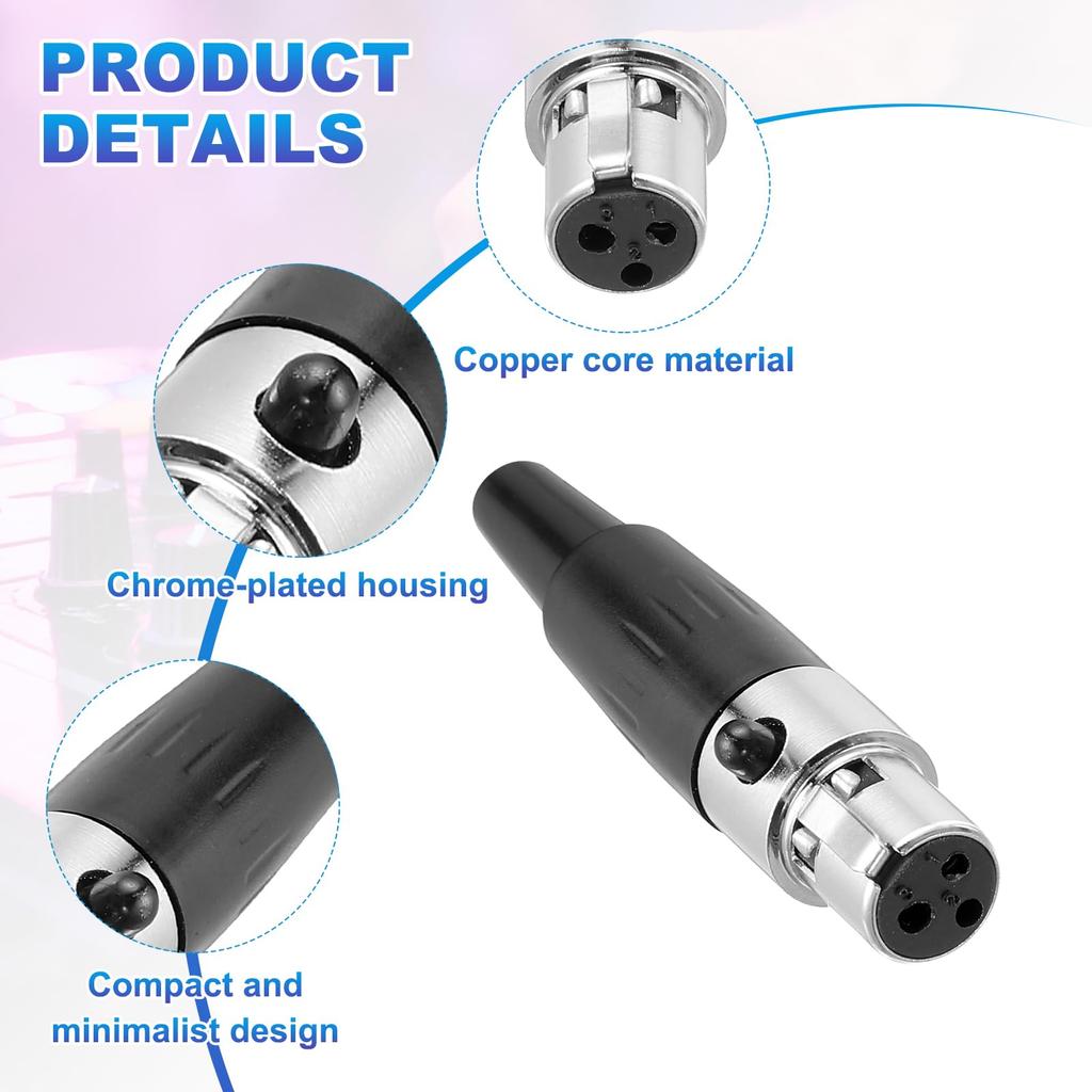 uxcell 4-Pack 3-Pin Female Mini XLR Connector TA4F Jack Adapter Plug Replacement Cable Terminal for Microphones, Audio Amplifiers, Mixers, Recording