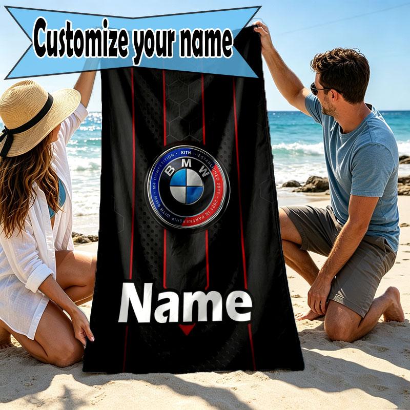 Custom Name Personalized BMW Print Beach Towel, for Trip Camping Beach Party Home Decor, Birthday Gift for Family & Friends