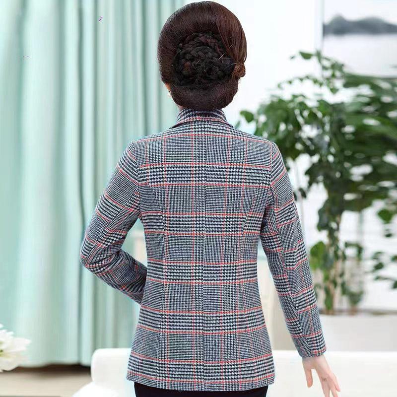 מעיל מזדמן סתיו לאמא בגיל העמידה עם משובץ ז'קט קצר לנשים בגיל העמידה וקשישות