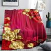 1Pc Golden Flower Print Flannel Blanket, High Quality Comfortable for All Seasons, Home Decor, Warmth and Comfort, Perfect for Gifts