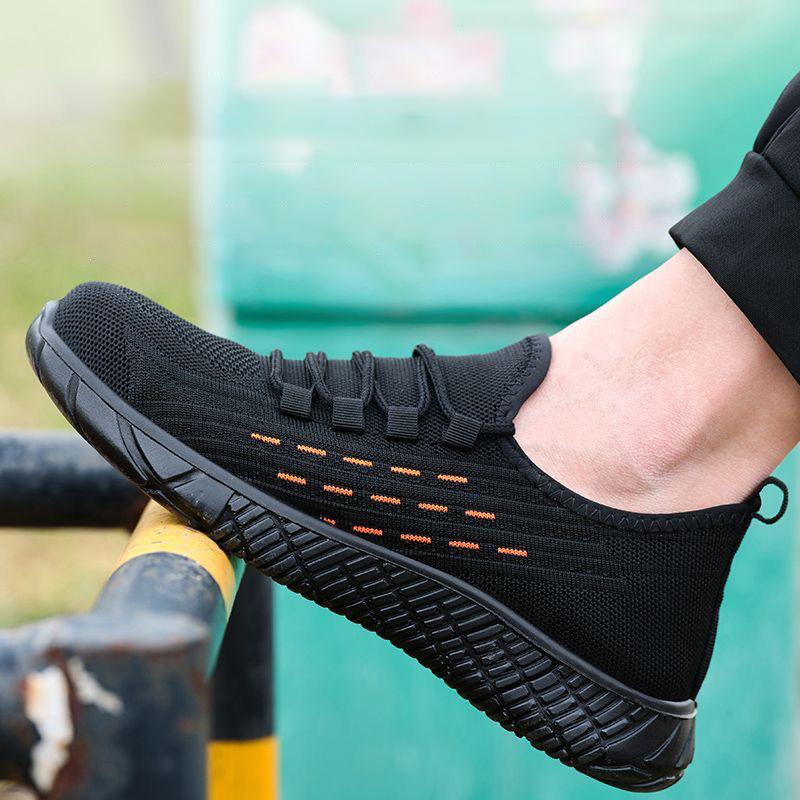 

Oulylan Male Summer Breathable Work Shoes Lightweight Steel Toe Safety Boots Anti Puncture Protective Sneakers For Men 46